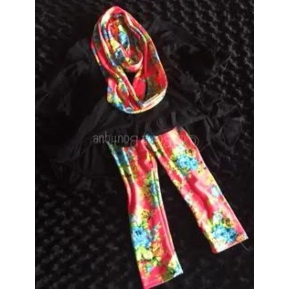Black Hi/Lo Shirt with Neon Floral Pant 3pc Set 1222XXL 6-7 years (I)NWTBoutique
